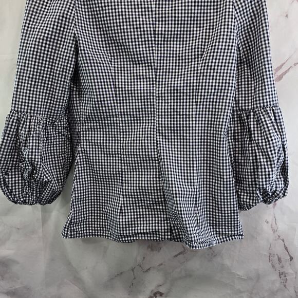 Bailey 44 Shirt Womens Small Navy White Button Up Gingham Picnic Off Shoulder - Picture 7 of 11